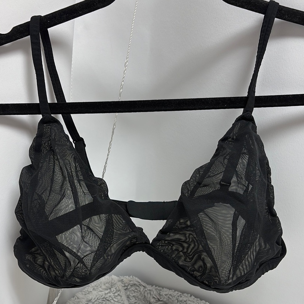 SKIMS Black Sheer Underwire Mesh Bra